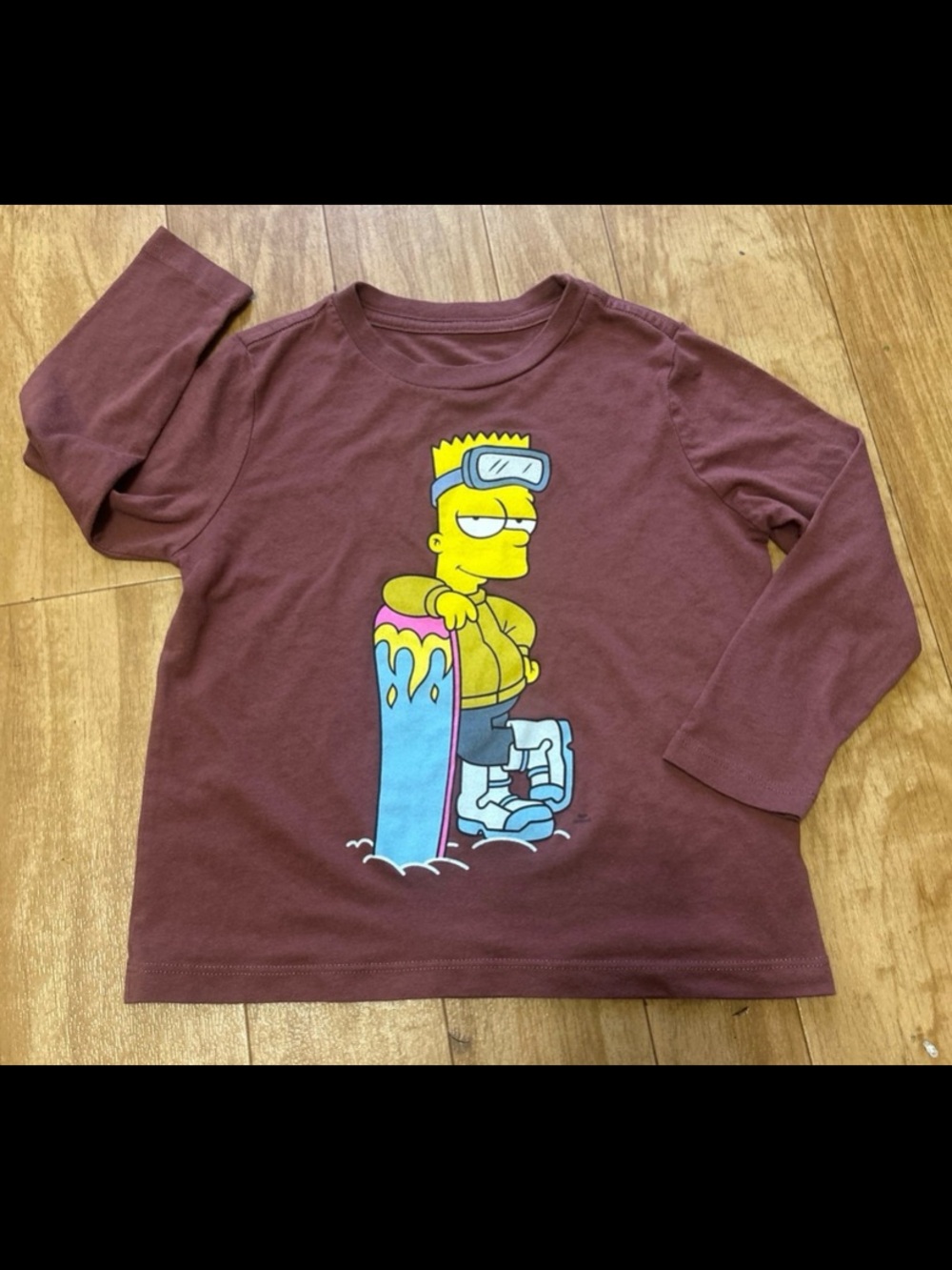Kids Long Sleeve Brown Graphic Tee with Surf Bart Design 5T